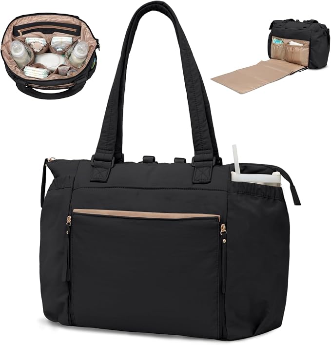 MOMINSIDE Diaper Bag Tote with Changing Station Convertible Diaper Bag Backpack Tote pañaleras para bebe Large Baby Bag, Hospital Bag Mommy Bag Travel Diaper Bag for Mom, 16 Pockets, Black by MOMINSIDE