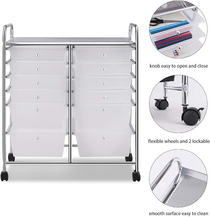 Giantex 12 Drawer Rolling Storage Cart Tools Scrapbook Paper Office School Organizer (White) - Image 6