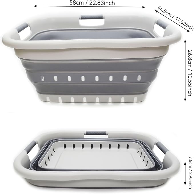 SAMMART 41L (10.8 gallon) Set of 2 Collapsible 3 Handled Plastic Laundry Basket-Foldable Pop Up Storage Container/Organizer-Space Saving Hamper/Basket (2, Grey/Dark Grey) - Image 4