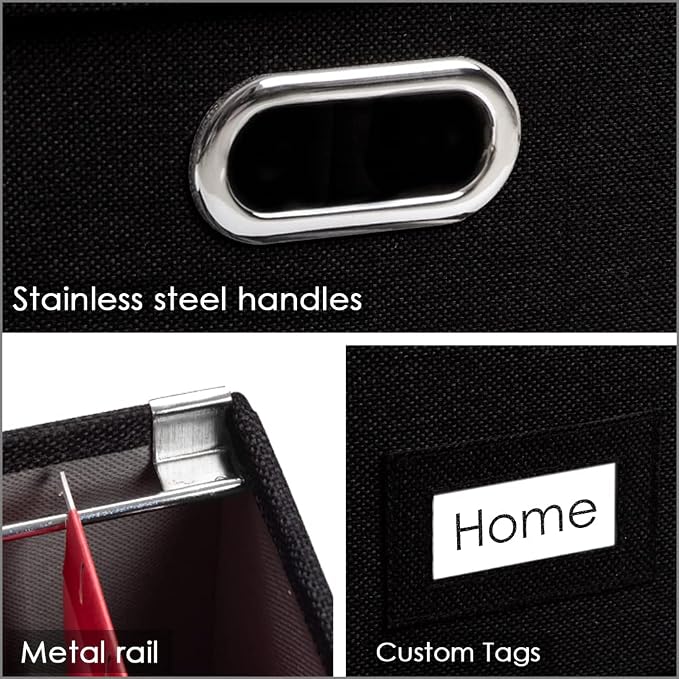 File Organizer Box - Set of 1 Collapsible Decorative Linen Filing Storage Hanging File Folders with Lids Office Cabinet Letter/Legal Size Black (17x14x11.2 inch) - Image 6