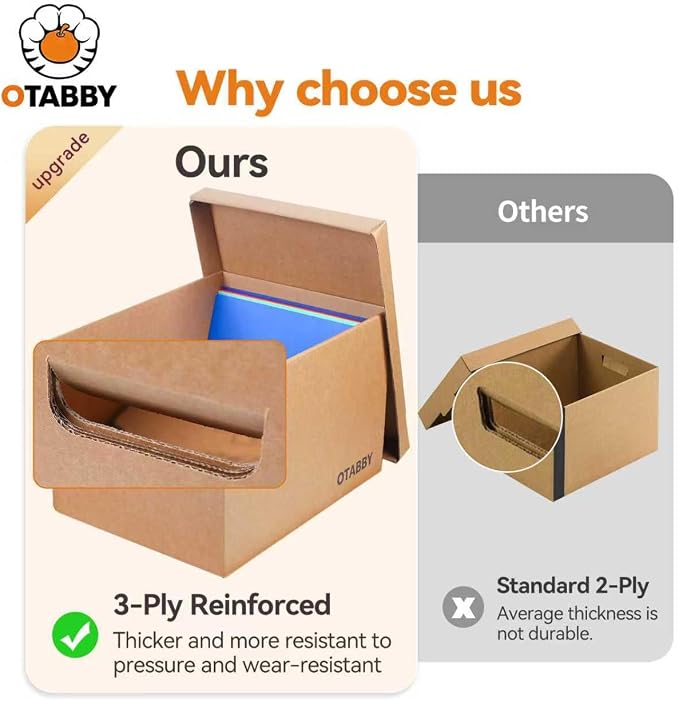 File Storage Boxes with Lids, Photo Storage, Letter/Legal Size, 8-pack | Heavy-Duty Kraft Board with 3-Ply Reinforced Walls, Handles and Lids for Long-Term File and Photo Storage,12x16x10 Inches - Image 3