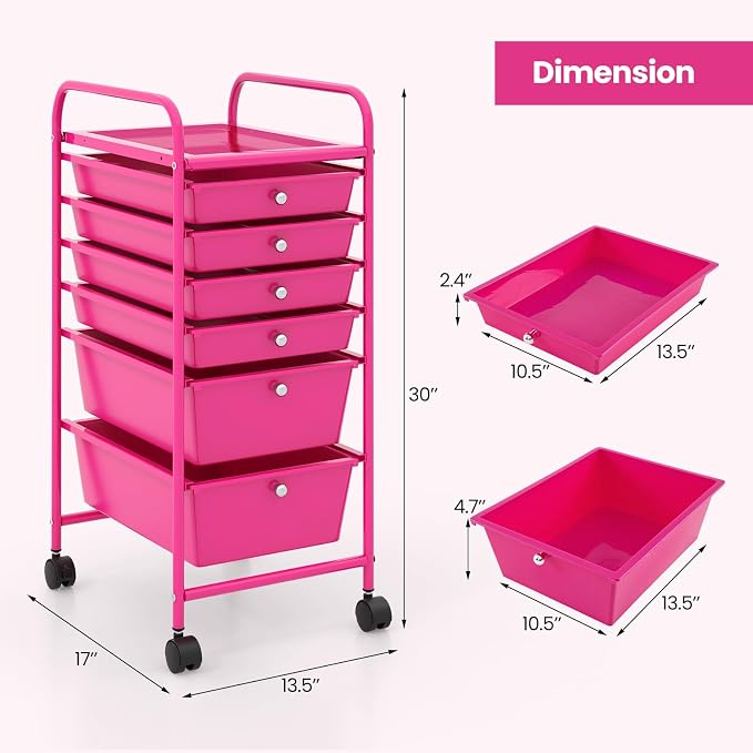 Giantex 6 Storage Drawer Cart Rolling Organizer Cart for Tools Scrapbook Paper Home Office School Multipurpose Mobile Utility Cart (Macaron) - Image 3