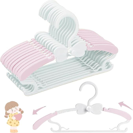 WJWSKI Baby Hangers for Closet 20pcs, Pink Kids Clothes Hanger Plastic, 11-14.5" Adjustable Perchas for Child Dresses, Non-Slip Children Bow Hanger for Girl Toddler Infant Nursery Newborn Clothing by WJWSKI