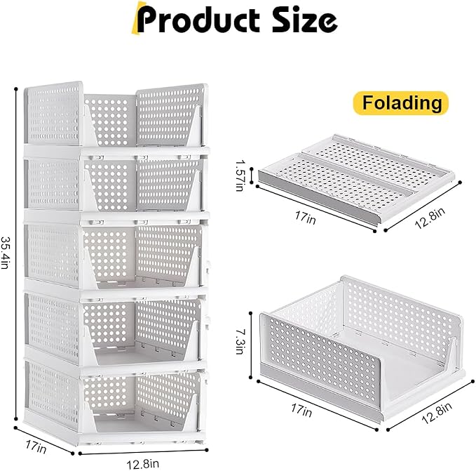 yazi 5 Pack Stackable Closet Storage Box | Closet Shelf Organizer and Storage Plastic Drawer Storage,Wardrobe Organizer Closet Organizers Storage - Image 2
