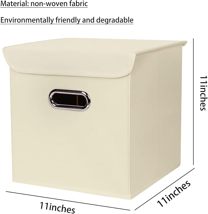 Closet Organizers Fabric Storage Bins With Lids Collapsible Cube Storage Organizer Basket With Handles,Storage Boxes for Clothes Storage,Office,Laundry,Shelves,8 Pack,（Creamy-White） - Image 2