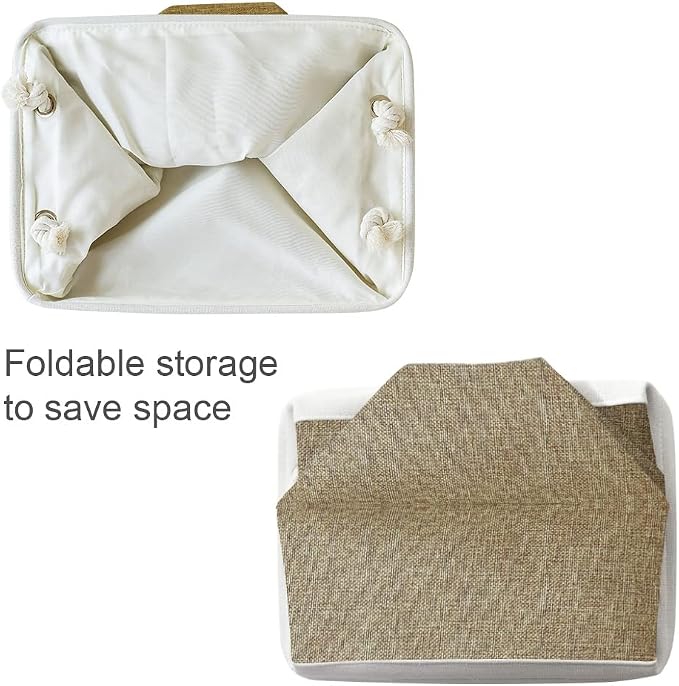 Storage Basket for Shelves - 1 Pack 14x10x6.7 inch Collapsible Storage Bins Storage Boxes for Organizing for Laundry Closet Gift Cloth Nursery (Whiet & Khaki) - Image 7