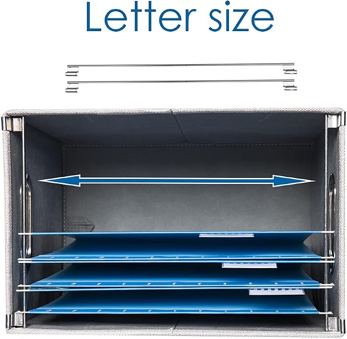 File Organizer Box - Set of 1 Collapsible Decorative Linen Filing Storage Hanging File Folders with Lids Office Cabinet Letter Size Light Grey (14x9.3x10.8 inch) - Image 6
