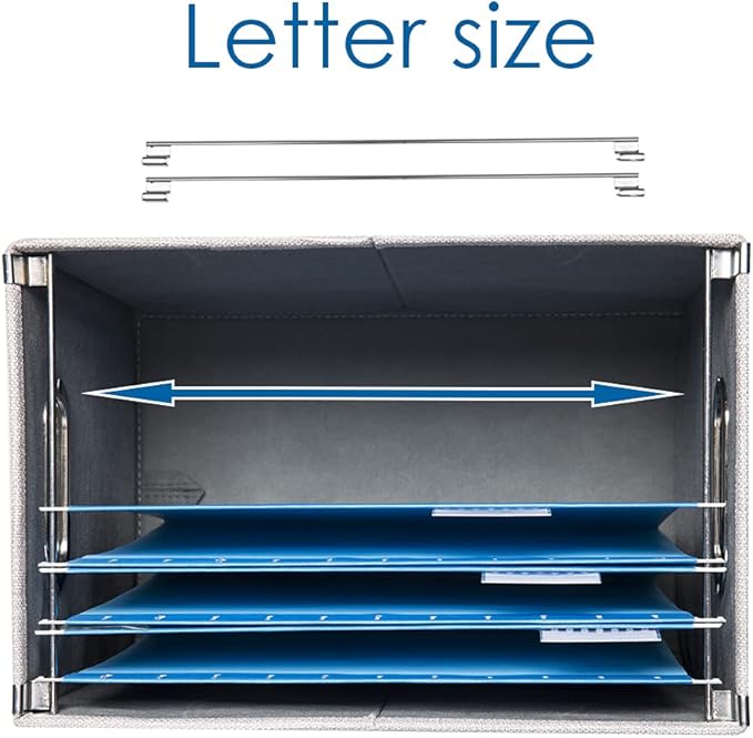 File Organizer Box - Set of 4 Collapsible Decorative Linen Filing Storage Hanging File Folders with Lids Office Cabinet Letter Size Light Grey (14x9.3x10.8 inch) - Image 5