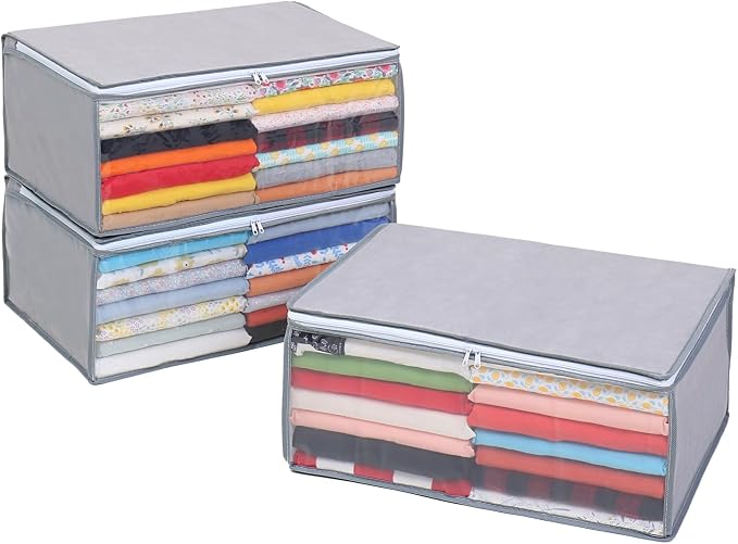 Astro 167-01 Clothes Storage Case, Set of 3, Gray, Breathable Non-Woven Clothes, Storage Box, Garment Case, Storage Bag, Closet, Pusher by ASTROSTORAGE
