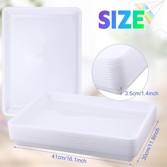 Maitys 15 Pack Plastic Art Trays 12 x 16 Inch Activity Crafts Trays Sensory Tray DIY Projects, Painting, Beads, Jewelry Office Home Organizer Arts and Crafts Supplies(White) - Image 3