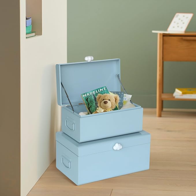 Vixdonos Large Decorative Box Set of 2 Metal Keepsake Trunk with Cloud-shaped Decorative Clasp for Reception,Wedding,Baby & Bridal Shower,17.3X10.6X8.3 Inches - Image 4