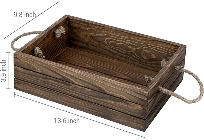 MyGift Rustic Brown Wood Storage Bin with Rope Handles Open Crate Box | Open-Top Design, Portable Carry Handles, Organizes Pantry, Bathroom, Nursery, Closet & Shelf Essentials, Decorative - Image 5