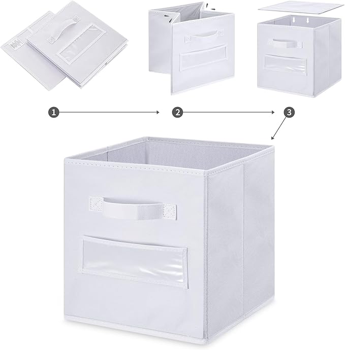 Fabric storage cubes (Set of 8) 11 Inch Cube Storage Bin, Cube storage with 8 Labels Window Cards & a Pen, Foldable cube Organizer bins,11x11 Storage bin, Cubby Organizer Boxes, White - Image 4
