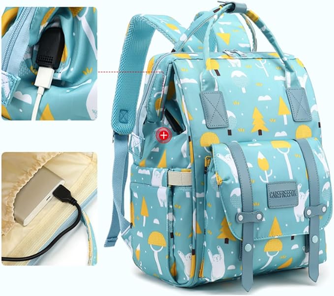 Large Capacity Baby Diaper Bag Backpack Waterproof Travel Nappy Diaper Bags Cute for Girls Boys (Swing Bear) - Image 3