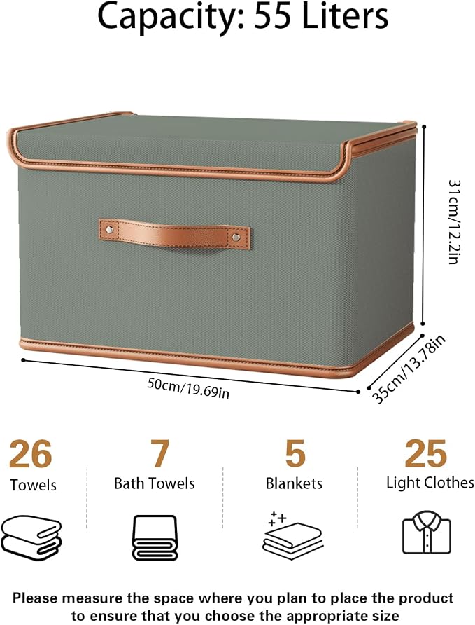 Tuza 4 Pack Storage Bins with Lids, Collapsible Closet Organizer Container, Fabric Organizer Box with Handles, Decorative Storage Boxes with Lids for Organizing Clothes, Blanket, Grey, Extra Large - Image 2