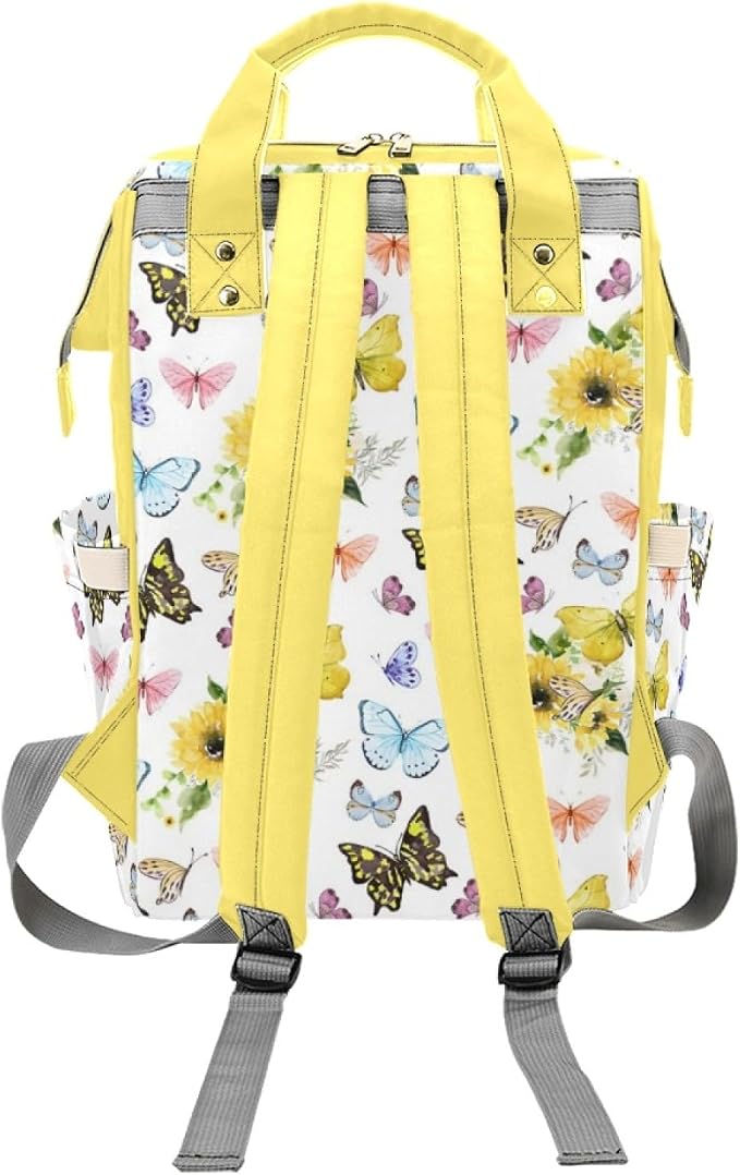 Customized Sunflower Butterfly Diaper Bag for Boys Girls Baby, Personalized Mommy Daypack with Name, Nylon Waterproof Backpack for Travel, Custom Gift for Women - Image 4