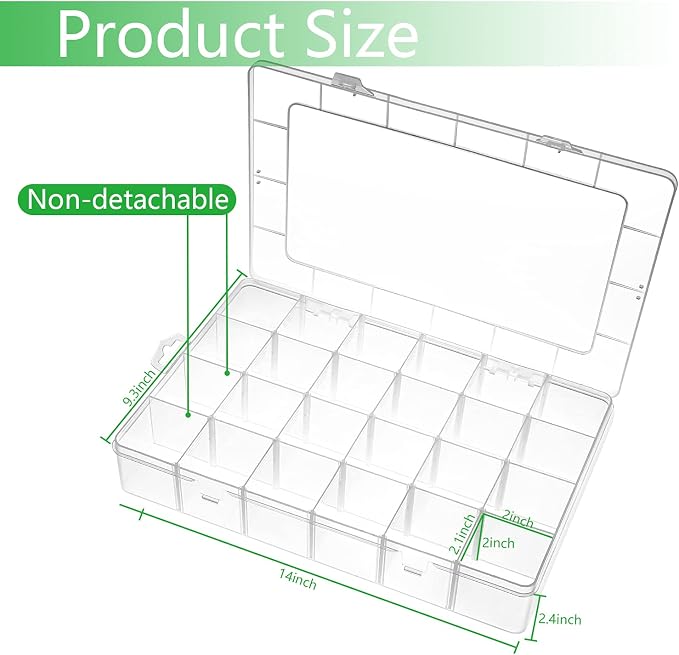 Gbivbe Large 24 Grids Plastic Organizer Box Adjustable Dividers,Clear Storage Box for Jewelry, Art DIY Crafts, Washi Tapes, Beads and Small Parts(3 Pack) - Image 3