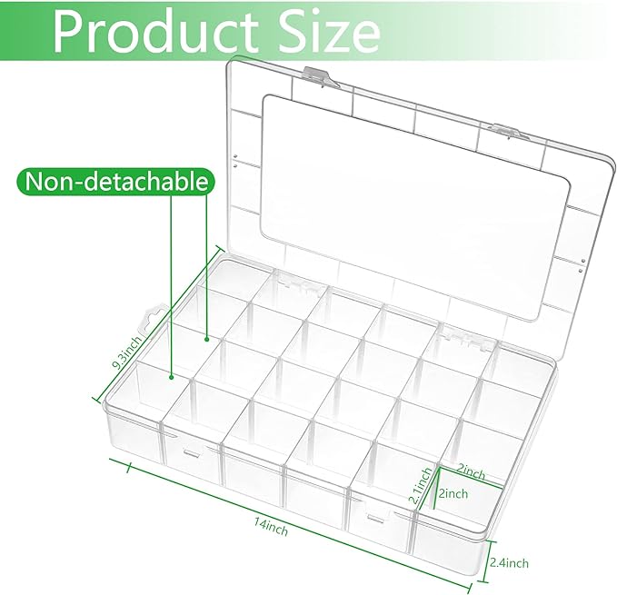 Gbivbe Large 24 Grids Plastic Organizer Box Adjustable Dividers,Clear Storage Box for Jewelry, Art DIY Crafts, Washi Tapes, Beads and Small Parts(2 Pack) - Image 3