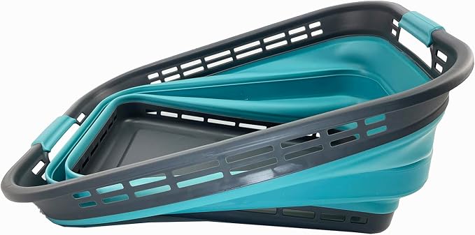 SAMMART 42L (11 Galloons) Collapsible Plastic Laundry Basket - Foldable Pop Up Storage Container/Organizer - Portable Washing Tub - Space Saving Hamper/Basket[BPA Free] (Grey/Crystal Blue (Set of 2)) - Image 8