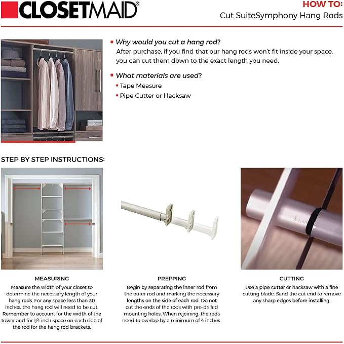 ClosetMaid SuiteSymphony Wood Closet Organizer Kit with Tower, 3 Hang Rods, Top Shelves, 2 Drawers, Adjustable, Fits Spaces 5-9 ft. Wide, Graphite Grey - Image 6