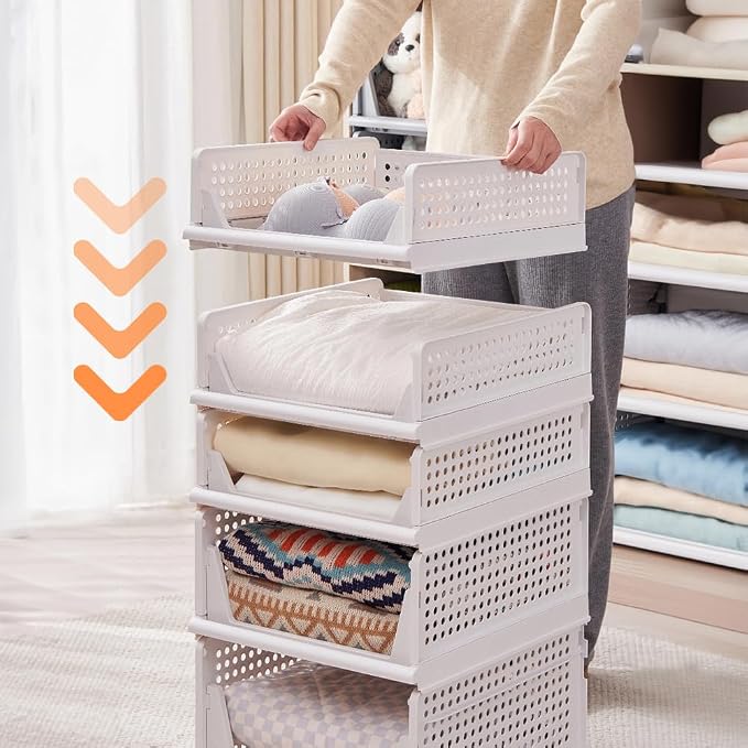 yazi 5XL Stackable Plastic Closet Storage Baskets | Foldable Clothes Storage Bins Fit for Closet Shelves and Cupboards, Ideal Sweater Organizer to Keep Bedroom Wardrobe Tidy - Image 5