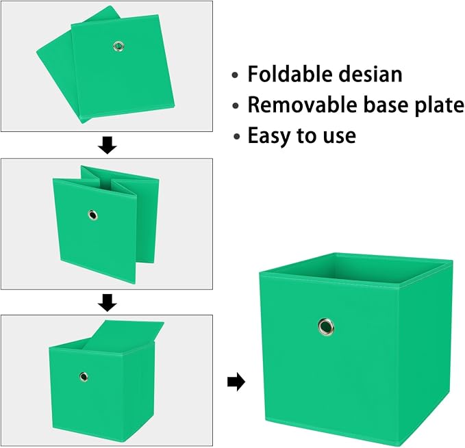 Foldable Storage Cubes Bins ,11 Inch Cloth Storage Cube Fabric Storage Box Cubes Organizer Baskets with Handles for Home Organizer Set of 6 (Green) - Image 6