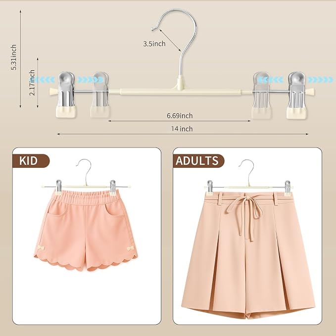 14 Inch Pants Hangers with Clips 20 Pack Skirt Hangers,Metal,Lvory | Non-Slip,Adjustable metal wide clips,Space-Saving,Heavy duty, for pants/skirt/dress/trousers/jeans/shorts/leggings,Women - Image 6