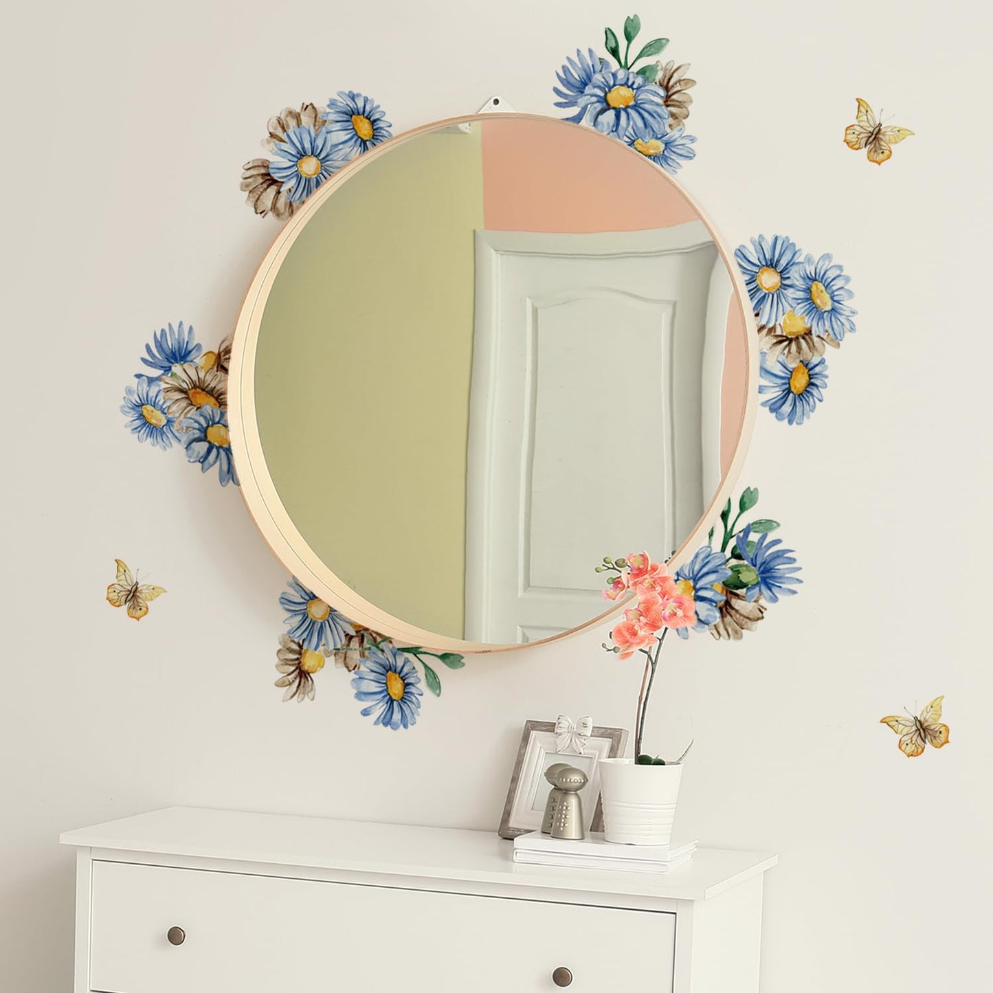 YouRfocus Blue Daisy Wall Decals | 33 PCS Boho Flower Stickers for Girls' Rooms, Playrooms, and Nurseries | Dual Layer Print for High Coverage | Removable Peel and Stick Wall Decor | 6 Sheets