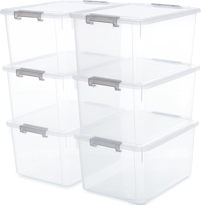 Citylife 6 Packs 32 QT Plastic Storage Bins with Lids Large Stackable Storage Containers for Organizing Clear Storage Box for Garage, Closet, Kitchen by CITYLIFEHomeOrganization