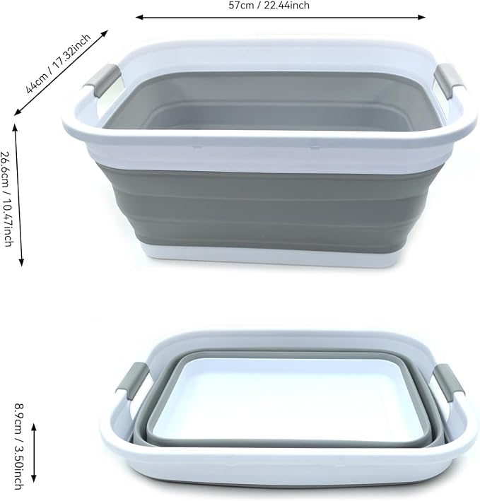 SAMMART Set of 2-41L(10.8 gallon) Collapsible Plastic Laundry Basket-Pop Up Storage Container-Portable Washing Tub-Space Saving Hamper/Basket, Water capacity:32L(8.4 gallon) (2 rectangular, Grey) - Image 4