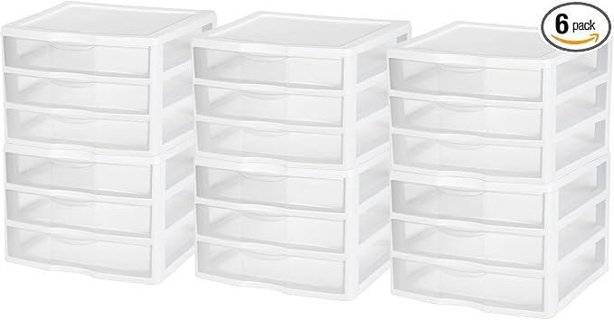 Sterilite Wide 3-Drawer Storage Unit for Bedroom and Dresser, 6-Pack | Organizing Plastic Storage Drawers and Containers for Home, Office, Desk, Clothes, Kitchen, and Pantry by Sterilite