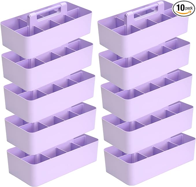 -Large Portable Caddy, DIY Dividers, 8 Compartments, School Office Supplies Home Business Basket with Handle Storage Organize Made in USA (10 PACK, Lavender) by EnjoyOrganizer