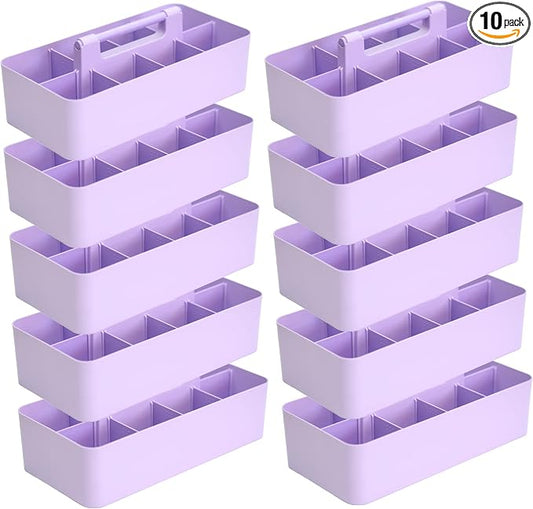 -Large Portable Caddy, DIY Dividers, 8 Compartments, School Office Supplies Home Business Basket with Handle Storage Organize Made in USA (10 PACK, Lavender) by EnjoyOrganizer