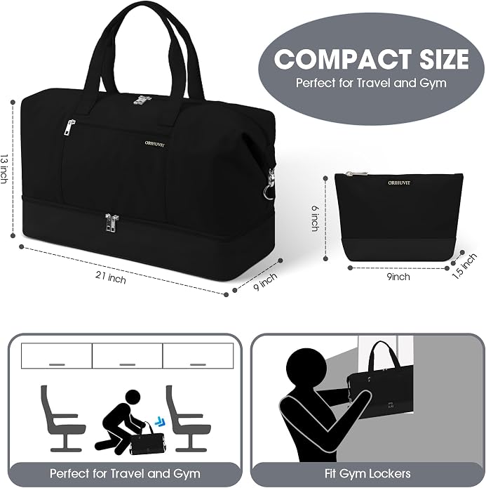 Women's Weekender bag Travel Duffel Bag with Shoe Compartment 21-inch Airline-Approved Carry-On, 2-Piece Overnight Bag Set Personal Item Luggage - Image 3