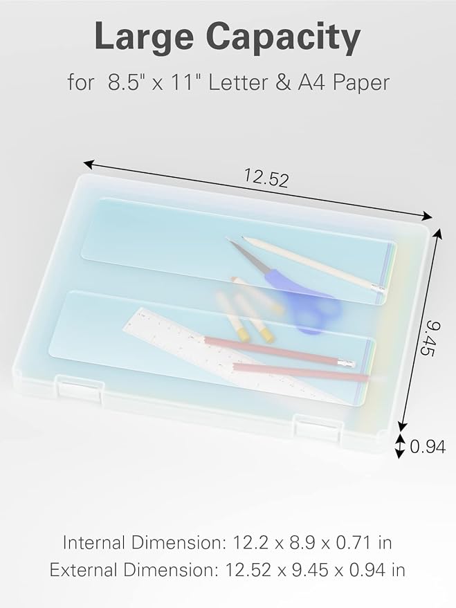 4-Pack A4 Plastic Paper Organizer Box, Scrapbook Storage for 8.5” x 11” Letter Papers, Portable Document Holder, Photo Storage Box Sticker Art Supplies Organizers, 12” x 9” Inner Size - Image 2