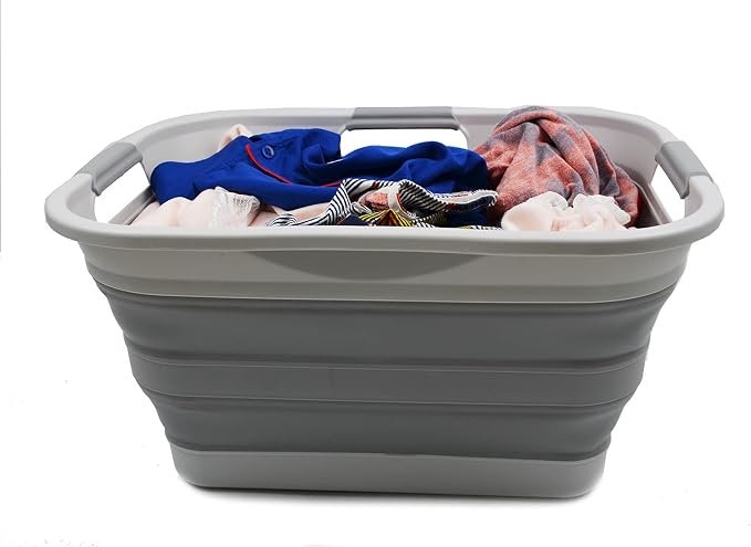 SAMMART Set of 2-30L (8 gallon) Collapsible Plastic Laundry Basket - Foldable Pop Up Storage Container/Organizer - Portable Washing Tub, Water capacity: 24L (6.3 gallon) (2, Grey) - Image 6