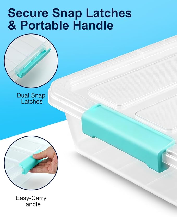 EOENVIVS 6 Pack Craft Storage Bins with Lids, Clear File Boxes, Green Clips | Craft storage bins sensory bins A4 paper US Letter paper classroom art supplies project organization - Image 4