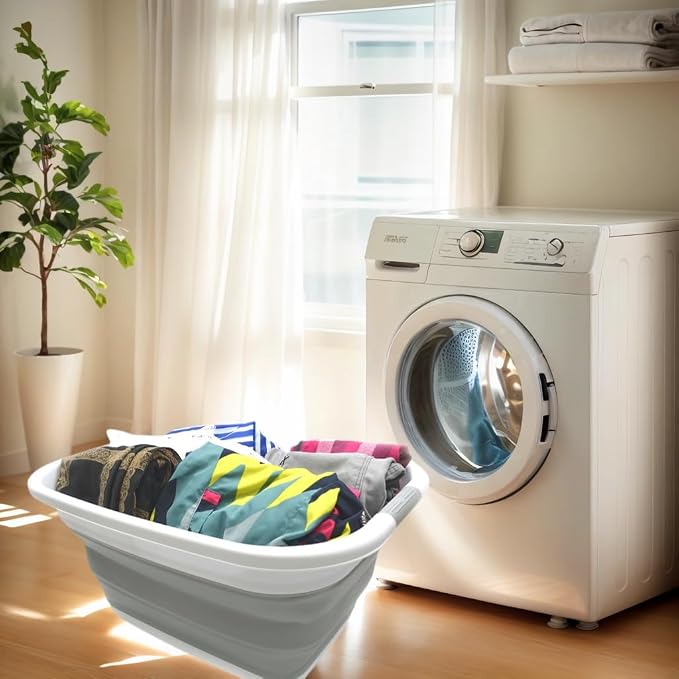 SAMMART Set of 2-31L (8.1 gallon) Collapsible Plastic Laundry Basket-Pop Up Storage Container-Portable Washing Tub - Space Saving Hamper/Basket, Water capacity: 23L (6 gallon) (2, Grey) - Image 5