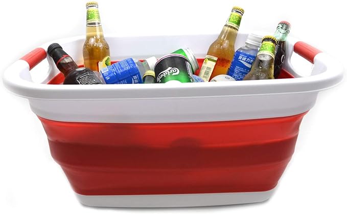 SAMMART 31L (8.1 gallon) Collapsible Plastic Laundry Basket-Foldable Pop Up Storage Container-Portable Washing Tub-Space Saving Hamper/Basket, Water capacity: 23L (6 gallon) (1, Red) - Image 7