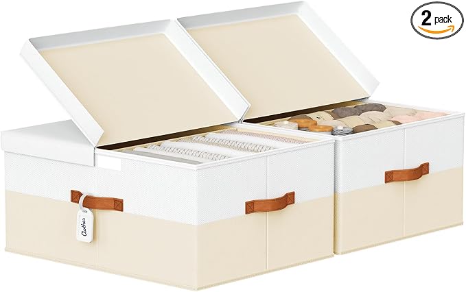 Large Toy Box with Lid - 2 Pack Toy Storage Organizer Chest with Double-Open Lid & Divider, Stackable Colthes Storage Organizer, Foldable Toy Bin with Label Tag for Nursery, Playroom by Homsorout