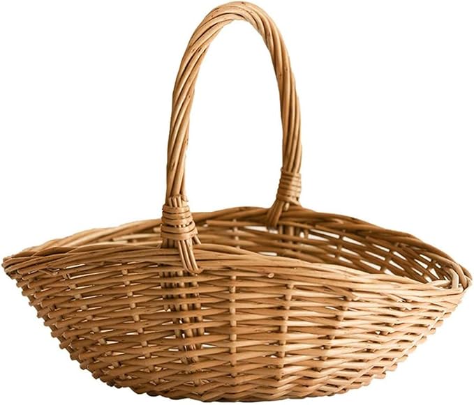 Natural Woven Willow Picnic Basket with Handle - Handcrafted Wicker Storage Basket for Picnic, Shopping, Home Organization, Gifts - Light Brown, Large Capacity, 15.7x13.4x12.5 Inches by Unknown