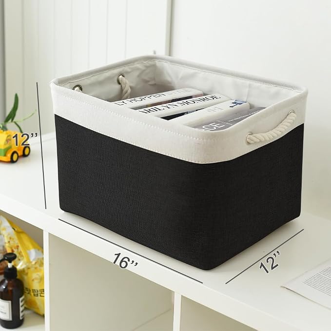 Storage Basket for Gifts Empty - Large Cubes 3 Pack 15.8x11.8x11.8 inch Storage Bins for Organizing Book Cloth Bathroom Toy (White & Black) - Image 5