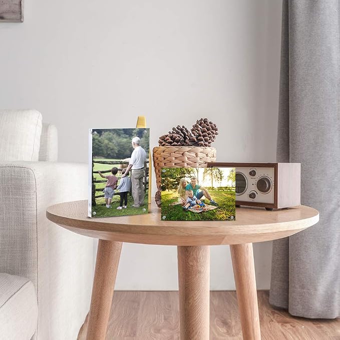 AMEITECH 5x7 Acrylic Photo Frame, Magnetic Picture Frames, 10 + 10MM Thickness Stand in Desk Table, Clear (5 Pack) | Double Sided Floating Magnetic Frames, 20mm Thick, Free Standing Desktop Display for Postcards, Pictures and Artworks - Image 6