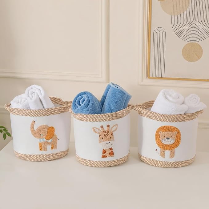 Baby Toy Basket Blanket Baskets Laundry Hamper Cute Elephant Nursery Organization Bins with Handle, Woven Cotton Rope Nursery Storage Basket For Girls Boys Kids Baby Shower Gifts Baskets - Image 8
