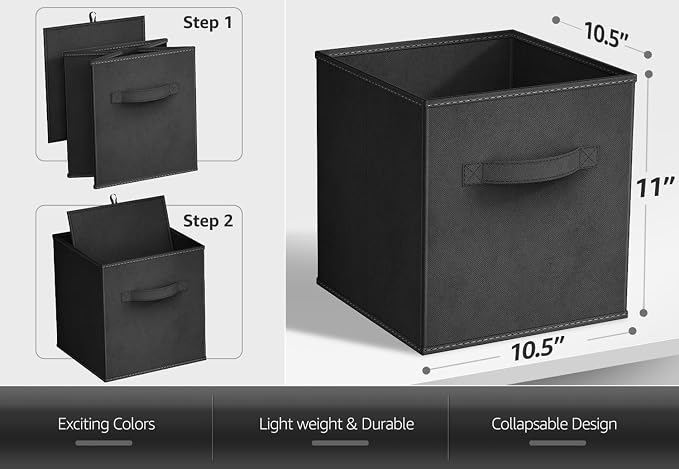 Sorbus Foldable Storage Cubes - 6 Pack, 11 Inch, Black, Fabric, Foldable, Storage and Organization, Versatile Use, Collapsible Storage, Lightweight and Durable - Image 3