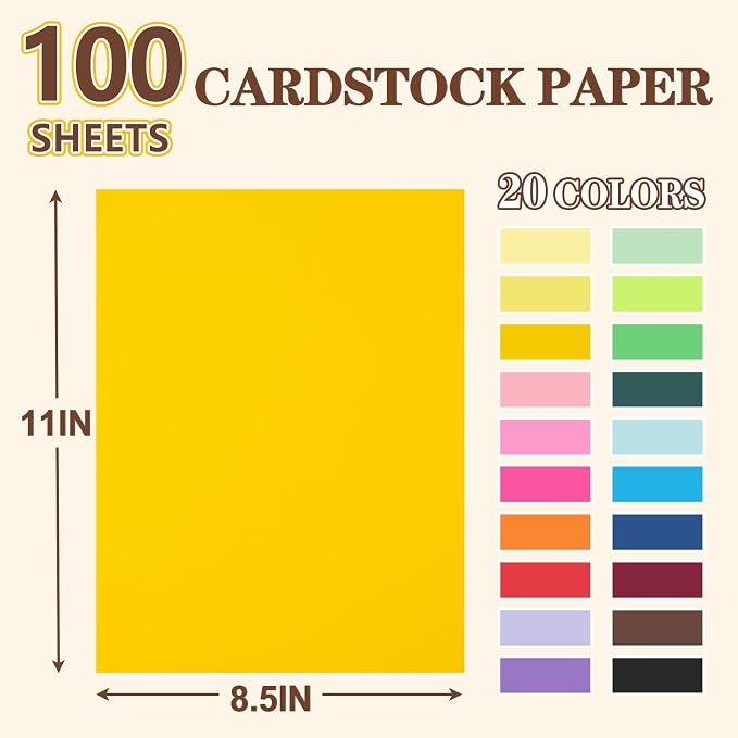 Tkoofn 100 Sheets 8.5" x 11" Colored Cardstock for Kids Card Making DIY | 20 Assorted Colors,180GSM/65LB,Heavyweight Construction CardStock Printer Paper for School Supplies,Party Decorations - Image 2