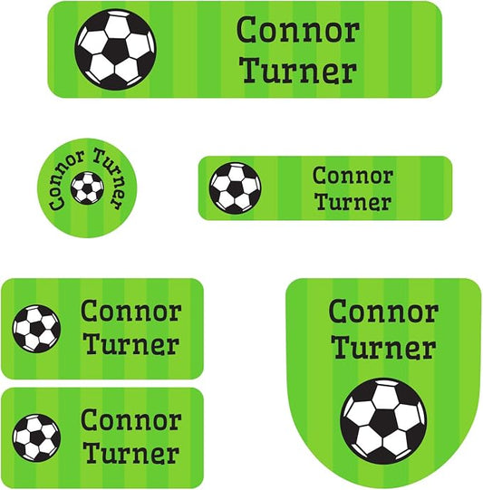 Name Bubbles - Custom Daycare Name Labels (99 Labels - 5 Sizes) Personalized Waterproof Name Stickers for Clothing Tags, Toys, Books, Water Bottles, Lunch Boxes, School, and Shoes (Soccer) by NameBubbles