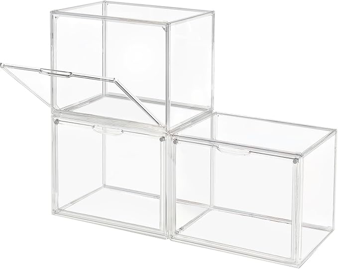 GUDEMAY Clear Stackable Plastic Storage Bins with Magnetic Lid, Dustproof Book & Cosmetic Acrylic Display Cases, Large Figures Collectibles Showcase, Shoe Box, Protection Organizer (L, Count, 3) by HaveANiceDay