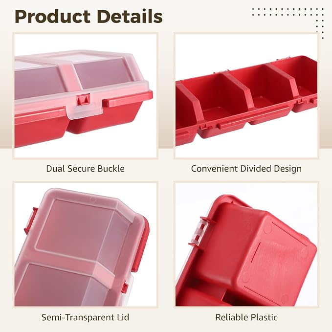 12Pcs 4-Compartment Screw Boxes, Lockable Plastic Organizer Cases 3 Colors | Secure lids stop small parts spillage, portable divided bins store bolts, beads, craft accessories and assorted tiny hardware - Image 3