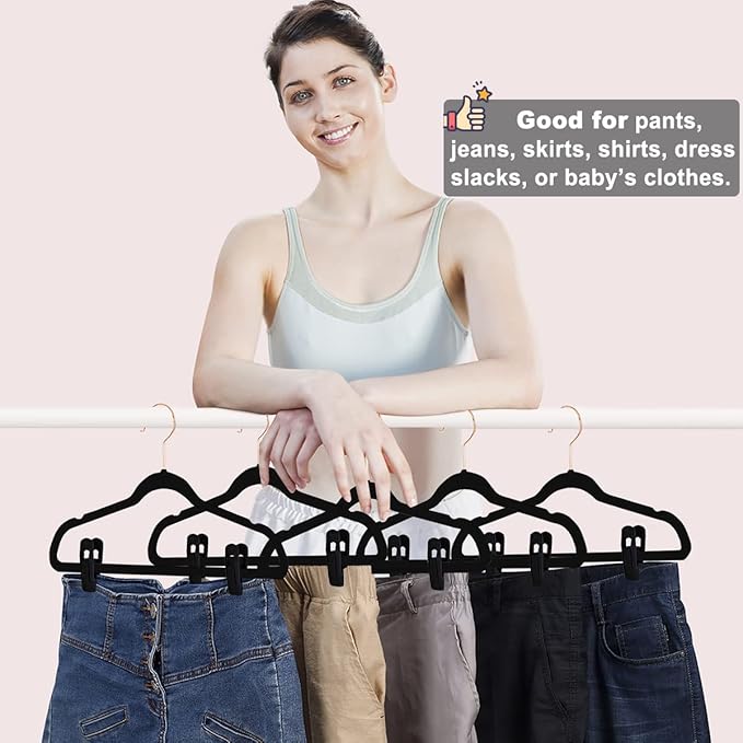 TOFIIGREM Black Velvet Hangers Clips (80-Pack), Non-Slip Strong Velvet Hangers Clips for Velvet Skirt Hangers, Velvet Pants Hanger Velvet Clips Fit for Thin Velvet Clothes Suit Hangers - Image 2